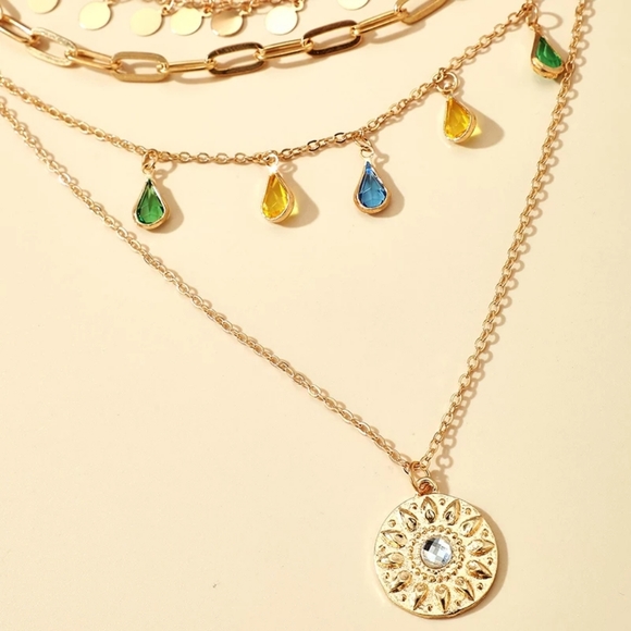 Boho Water Drop Colorful Gold Sequins Multi-layer necklace - Picture 5 of 5
